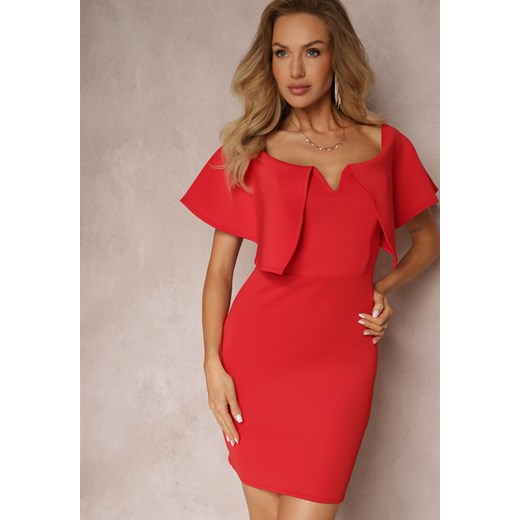 Czerwona Dopasowana Sukienka z Szeroką Falbaną Miskli ze sklepu Renee odzież w kategorii Sukienki - zdjęcie 157284776