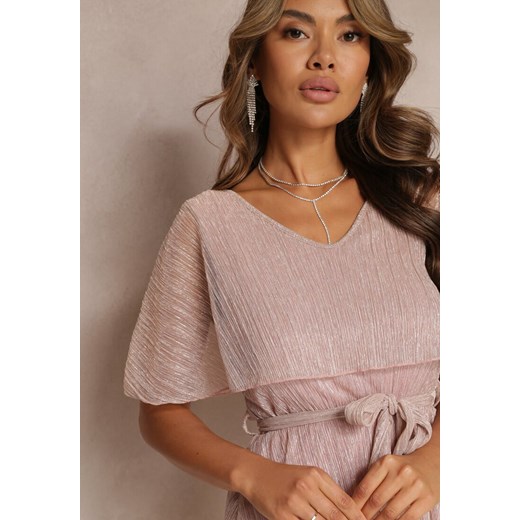 Sukienka różowa Renee z krótkim rękawem z tkaniny elegancka mini 