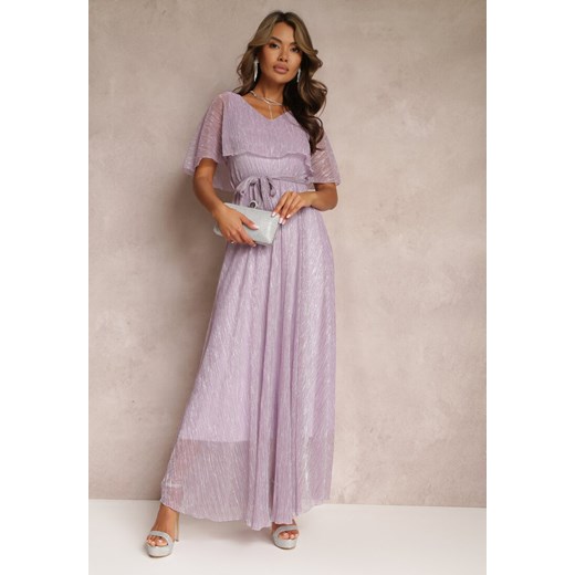 Fioletowa Koktajlowa Sukienka Maxi z Ozdobną Falbaną na Górze Cailey ze sklepu Renee odzież w kategorii Sukienki - zdjęcie 157297356