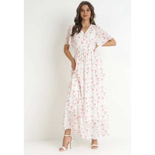 Biała Sukienka z Gumką w Pasie i Kopertowym Dekoltem Roselita ze sklepu Born2be Odzież w kategorii Sukienki - zdjęcie 157298045