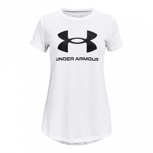 Dziewczęcy t-shirt z nadrukiem Under Armour UA G Sportstyle Logo SS - biały ze sklepu Sportstylestory.com w kategorii Bluzki dziewczęce - zdjęcie 157304017