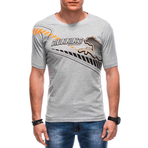 T-shirt męski z nadrukiem 1800S - szary/pomarańczowy ze sklepu Edoti w kategorii T-shirty męskie - zdjęcie 157444038
