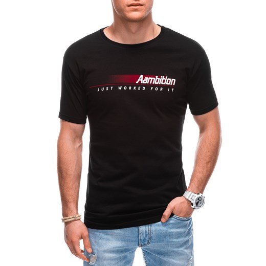 T-shirt męski z nadrukiem 1799S - czarny Edoti.com XL Edoti