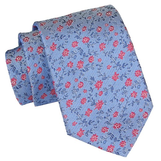 Męski Krawat Angelo di Monti - Drobne Kwiatki, Niebieski KRADM1992 ze sklepu JegoSzafa.pl w kategorii Krawaty - zdjęcie 157453475