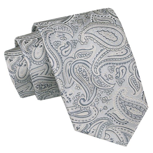 Męski Krawat Angelo di Monti - Jasny Popiel, Paisley KRADM2009 ze sklepu JegoSzafa.pl w kategorii Krawaty - zdjęcie 157453489