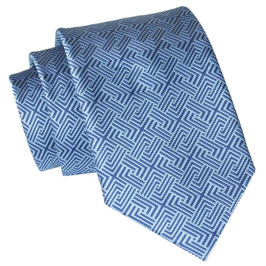 Męski Krawat Angelo di Monti - Niebieski, Wzór Geometryczny KRADM1990 ze sklepu JegoSzafa.pl w kategorii Krawaty - zdjęcie 157453497