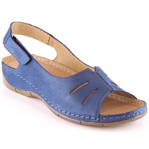 Skórzane komfortowe sandały damskie na rzep granatowe Helios 117 niebieskie ze sklepu ButyModne.pl w kategorii Sandały damskie - zdjęcie 157456807