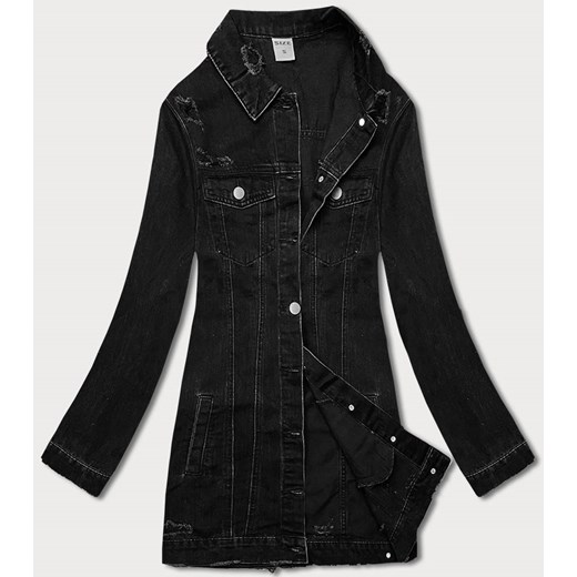 jeansowa damska kurtka z przetarciami czarna (POP5910-K) ze sklepu goodlookin.pl w kategorii Kurtki damskie - zdjęcie 157460535