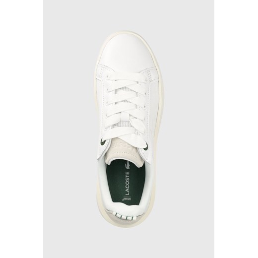 Białe buty sportowe damskie Lacoste sneakersy sznurowane płaskie skórzane 