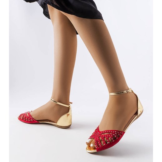 Sandały damskie z klamrą czerwone eleganckie 