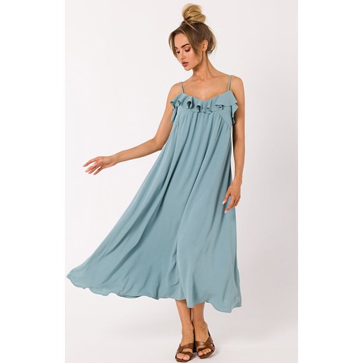 Sukienka na cienkich ramiączkach w kolorze agawy M743, Kolor agawa, Rozmiar L, MOE ze sklepu Primodo w kategorii Sukienki - zdjęcie 157483035