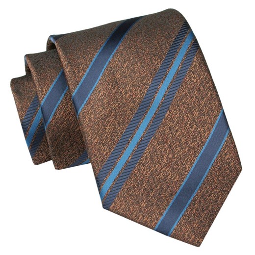 Męski Krawat Angelo di Monti - Brązowy w Paski KRADM2019 ze sklepu JegoSzafa.pl w kategorii Krawaty - zdjęcie 157485946