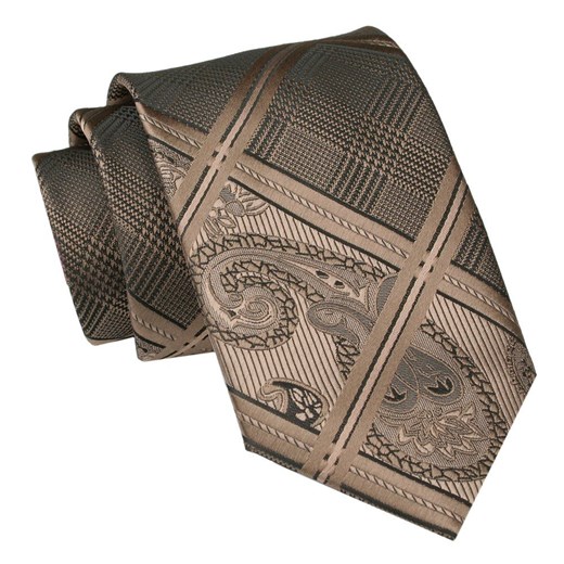 Męski Krawat Angelo di Monti - Brązowy z Wzorem KRADM2044 ze sklepu JegoSzafa.pl w kategorii Krawaty - zdjęcie 157485948