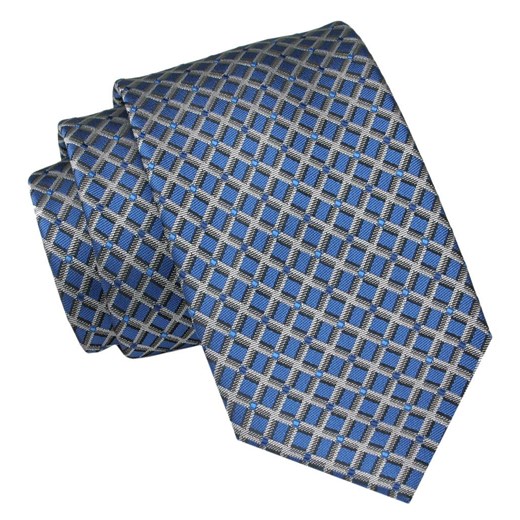 Męski Krawat Angelo di Monti - Niebieski w Kratkę KRADM2023 ze sklepu JegoSzafa.pl w kategorii Krawaty - zdjęcie 157485988