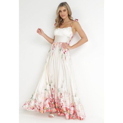 Beżowa Sukienka Maxi na Ramiączkach z Cienkimi Gumkami i Plisowanym Dołem Sidona ze sklepu Born2be Odzież w kategorii Sukienki - zdjęcie 157488568