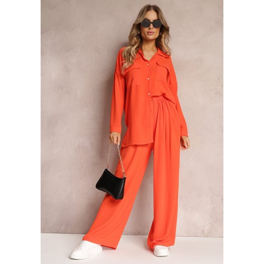 Pomarańczowy 2-częsciowy Komplet Casual z Szerokimi Spodniami i Koszulą Oversize Renee S wyprzedaż Renee odzież
