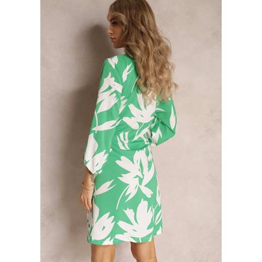 Zielona Kopertowa Sukienka w Kwiaty z Wiązaniem Madeleina Renee 4XL promocyjna cena Renee odzież