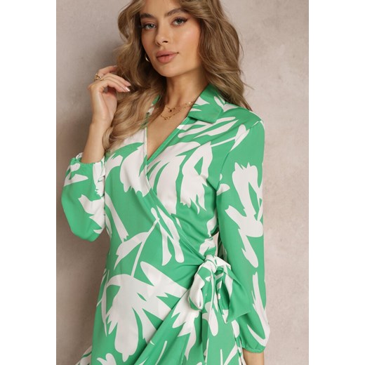 Zielona Kopertowa Sukienka w Kwiaty z Wiązaniem Madeleina Renee XL Renee odzież promocja