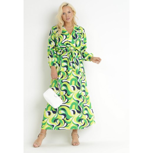 Zielona Rozkloszowana Sukienka Maxi w Fantazyjny Print Blanis ze sklepu Born2be Odzież w kategorii Sukienki - zdjęcie 157498946