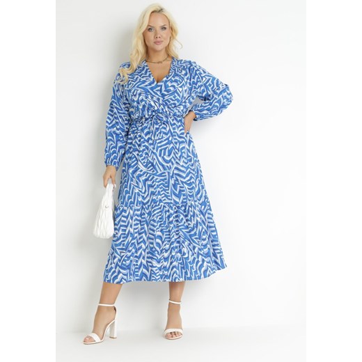 Niebieska Kopertowa Sukienka Maxi z Wiązanym Paskiem Aprlia ze sklepu Born2be Odzież w kategorii Sukienki - zdjęcie 157498967