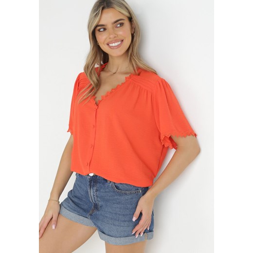 Pomarańczowa Koszula z Koronką Hannali ze sklepu Born2be Odzież w kategorii Koszule damskie - zdjęcie 157499166