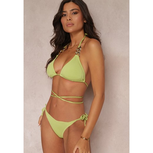 Jasnozielone Wiązane Bikini Brazylijskie z Ozdobnymi Łańcuchami Maisia ze sklepu Renee odzież w kategorii Stroje kąpielowe - zdjęcie 157499546