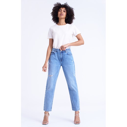 Stylowe jeansy typu boyfriend, efekt przetarcia Greenpoint 42 Greenpoint.pl