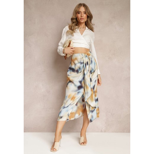 Niebieska Kopertowa Spódnica z Abstrakcyjnym Efektem Tie-Dye Amilka Renee XL promocyjna cena Renee odzież