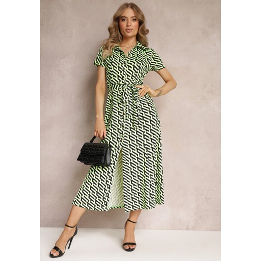 Zielona Rozkloszowana Sukienka Midi w Koszulowym Stylu Emerrisa ze sklepu Renee odzież w kategorii Sukienki - zdjęcie 157520105