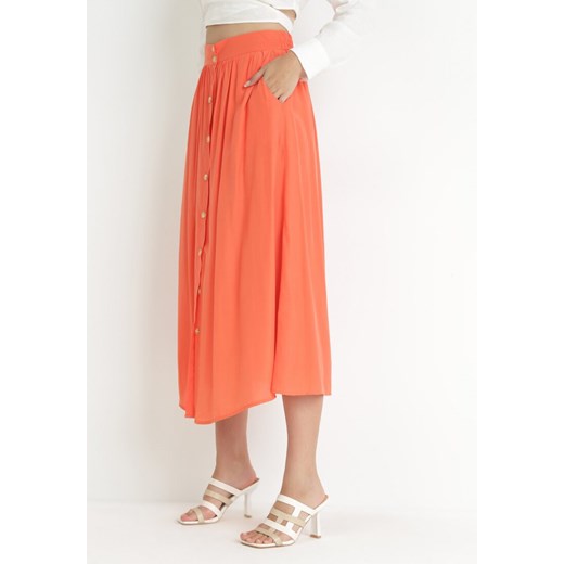 Pomarańczowa Spódnica Maxi z Guzikami i Gumką w Pasie Aurorsa ze sklepu Born2be Odzież w kategorii Spódnice - zdjęcie 157540675