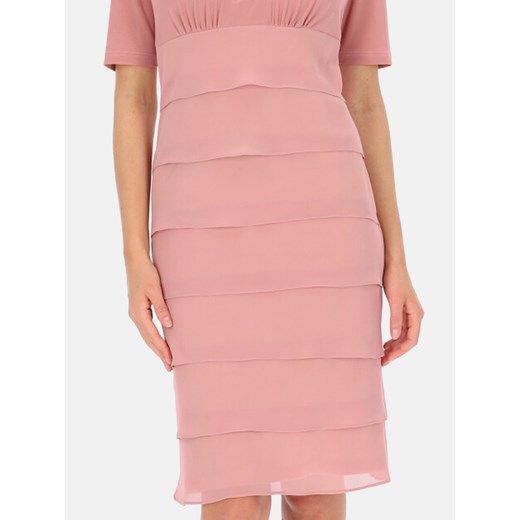Sukienka Potis & Verso z krótkimi rękawami różowa dopasowana midi elegancka 