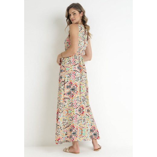 Sukienka Born2be rozkloszowana wielokolorowa z wiskozy boho w abstrakcyjne wzory maxi