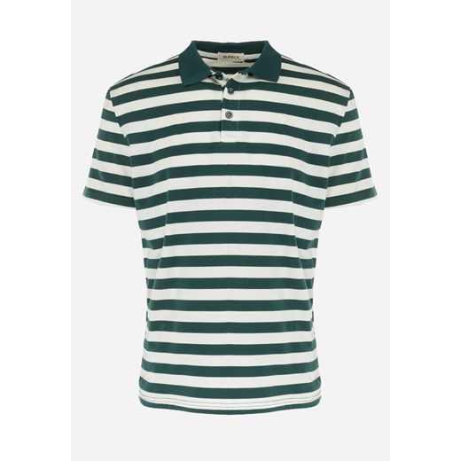 Ciemnozielona Koszulka Polo w Paski z Guzikami Przy Dekolcie Demaya ze sklepu Born2be Odzież w kategorii T-shirty męskie - zdjęcie 157552287
