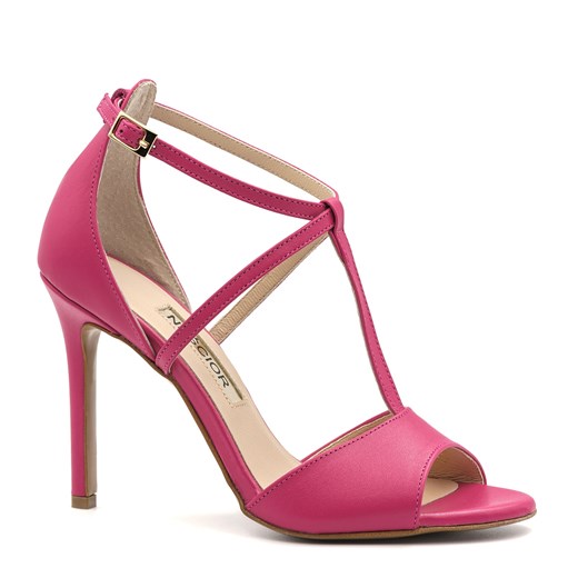 Różowe skórzane sandały na szpilce 103B ze sklepu NESCIOR w kategorii Sandały damskie - zdjęcie 157555646