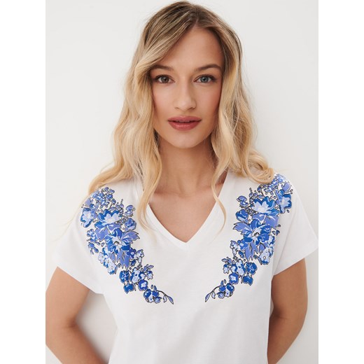 Mohito - T-shirt z kwiatowym nadrukiem - Biały Mohito XS Mohito
