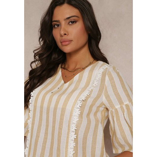 Beżowa Bawełniana Bluzka z Koronką i Szerokim Rękawem Eritrea Renee XL Renee odzież