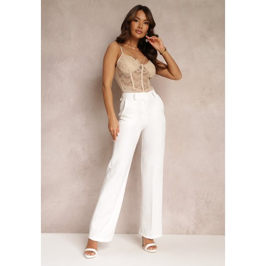 Białe Spodnie w Kant w Garniturowym Stylu High Waist Jaessa ze sklepu Renee odzież w kategorii Spodnie damskie - zdjęcie 157563899