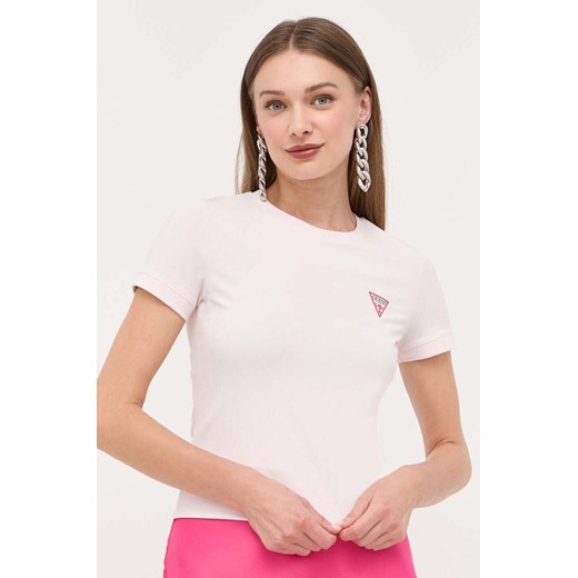 Guess t-shirt damski kolor różowy W2YI44 J1314 ze sklepu ANSWEAR.com w kategorii Bluzki damskie - zdjęcie 157564618