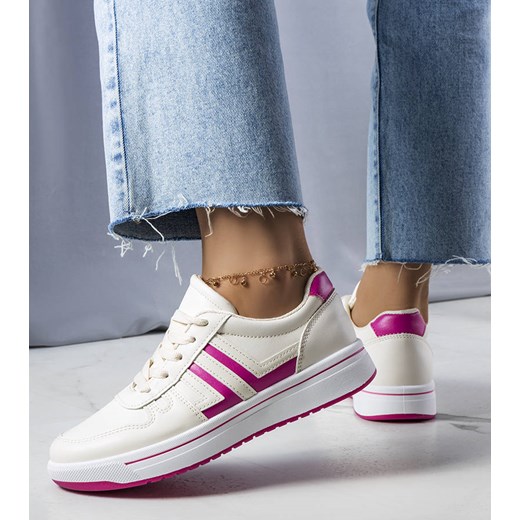 Kremowe sneakersy z różowymi wstawkami Olympia ze sklepu gemre w kategorii Buty sportowe damskie - zdjęcie 157572747