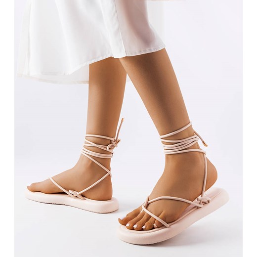 Beżowe wiązane sandały Laurence ze sklepu gemre w kategorii Sandały damskie - zdjęcie 157572779