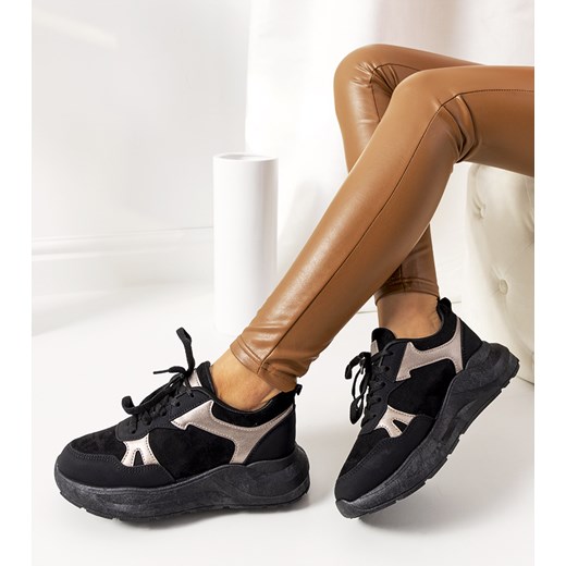 Czarne sneakersy z złotymi akcentami Davis ze sklepu gemre w kategorii Buty sportowe damskie - zdjęcie 157573688