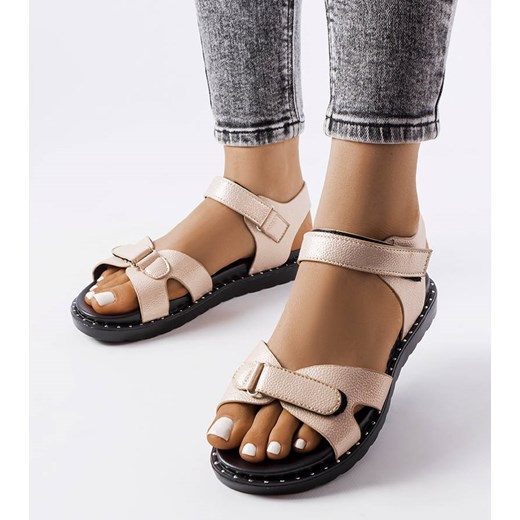 Beżowe błyszczące sandały Bellefeuille ze sklepu gemre w kategorii Sandały damskie - zdjęcie 157574286