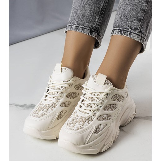 Beżowe sneakersy zdobione printem Kara ze sklepu gemre w kategorii Buty sportowe damskie - zdjęcie 157576888