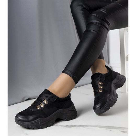 Czarne sneakersy z łączonych materiałów Jenna ze sklepu gemre w kategorii Buty sportowe damskie - zdjęcie 157577229