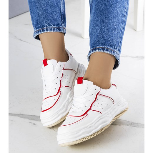 Białe sneakersy z czerwonymi wstawkami Nettie ze sklepu gemre w kategorii Buty sportowe damskie - zdjęcie 157579358