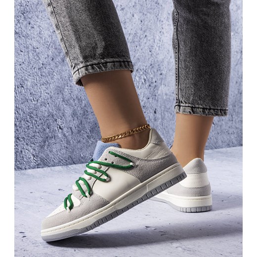 Szare sneakersy z zielonymi sznurówkami Aucoin ze sklepu gemre w kategorii Buty sportowe damskie - zdjęcie 157579369