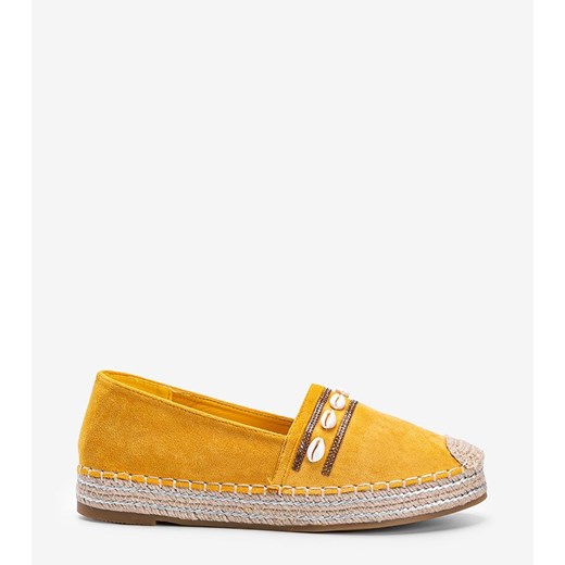 Musztardowe espadryle ozdobione muszelkami Sea Side ze sklepu gemre w kategorii Espadryle damskie - zdjęcie 157579536