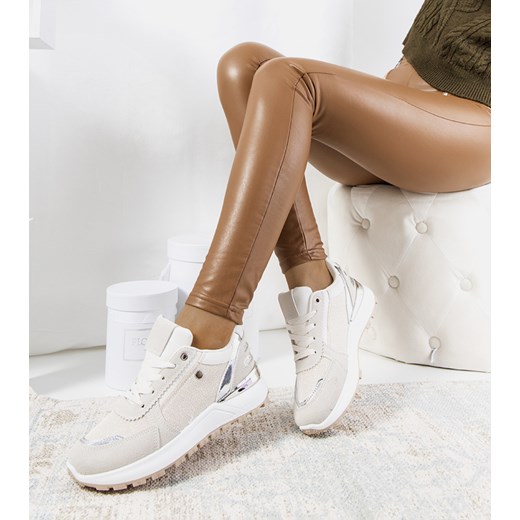 Beżowe błyszczące sneakersy damskie Onio ze sklepu gemre w kategorii Buty sportowe damskie - zdjęcie 157580288