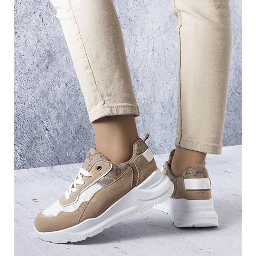Beżowe sneakersy ze złotym wstawkami Lebrun ze sklepu gemre w kategorii Buty sportowe damskie - zdjęcie 157580909