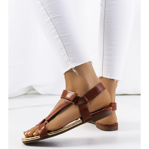 Brązowe sandały damskie Wardill ze sklepu gemre w kategorii Sandały damskie - zdjęcie 157581187